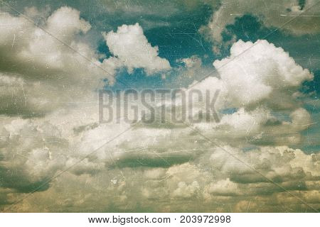Retro film effect image of cloudy sky on a overcast day
