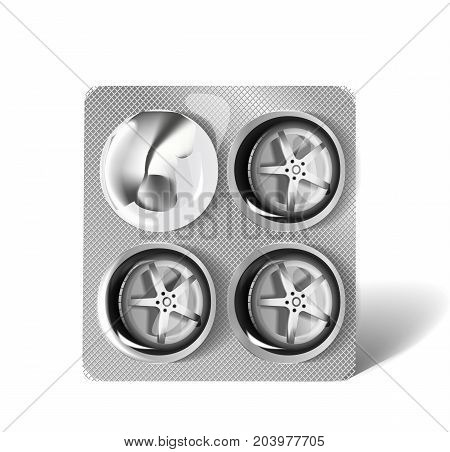 Blister with four wheels from vehicle on a white background. Vector illustration.
