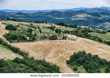 Summer landscape along the road from Serramazzoni to Marano sul Panaro (Modena Emilia Romagna Italy) at summer