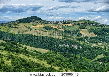 Summer landscape along the road from Maranello to Serramazzoni (Modena Emilia Romagna Italy) at summer