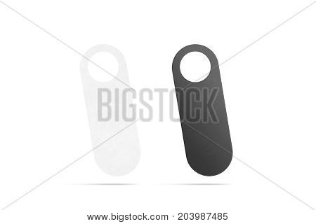 Blank black and white door hanger mockup for door knob isolated 3d rendering. Do not disturb sign silence signal.