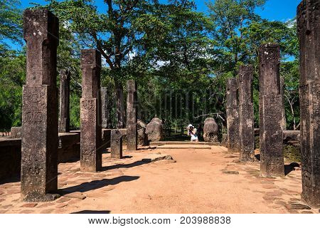 Ruins of Royal Court of king Parakramabahu or Raja Sabha Mandapaya of King Parakramabahu in Polonnaruwa, Sri Lanka