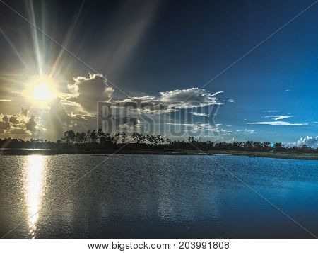 Beautiful And Peaceful Sunset In The Marshes Of A Swamp