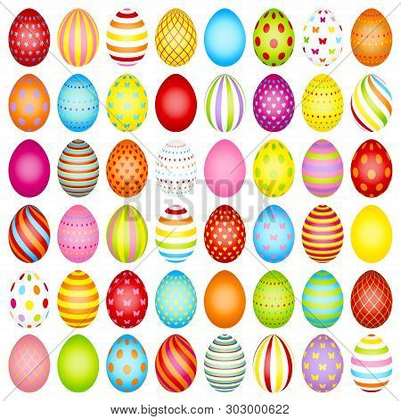 Set Of Slim Easter Eggs Color With Pattern