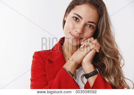 Close-up Attractive Caucasian Modern Influental Successful Entrepreneur Tender Home Powerful Work Of
