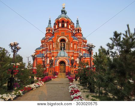 Irkutsk, Russia, August 14, 2013. View Of The Cathedral Of The Kazan Icon Of The Mother Of God. In T