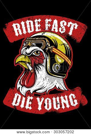 Rooster With Helmet Motorcycle Club Emblem Stock Vector Illustration