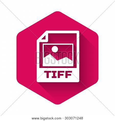 White Tiff File Document Icon. Download Tiff Button Icon Isolated With Long Shadow. Tiff File Symbol