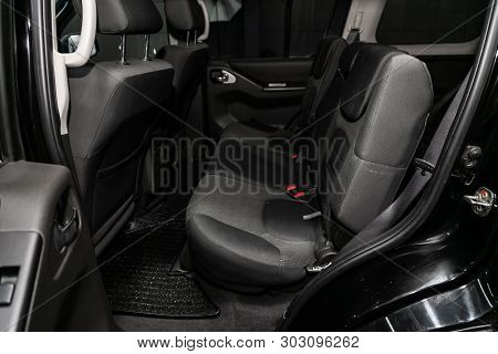 Novosibirsk, Russia - May 23, 2019:  Nissan Pathfinder,close-up Of The Black Rear Seats. Photography