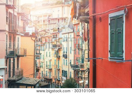 View Of Colored Houses Of Riomaggiore, Cinque Terre, Liguria, Italy