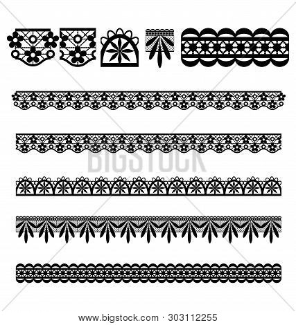 Embroidery Lace Trim Brush Set And Elements Vector Illustration