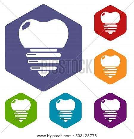 Dental Implant Icons Vector Colorful Hexahedron Set Collection Isolated On White