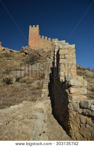 Medieval Fortress Walls Alcazar Very Well Preserved. December 28, 2013. Albarracin, Teruel, Aragon, 