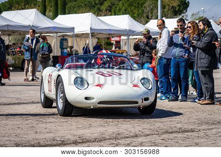 April 2019: Porsche Rsk 718 In Montjuic Spirit Barcelona Circuit Car Show.