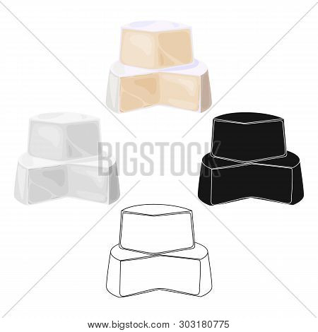 Soft Cheese Icon In Cartoon, Black Style Isolated On White Background. Milk Product And Sweet Symbol