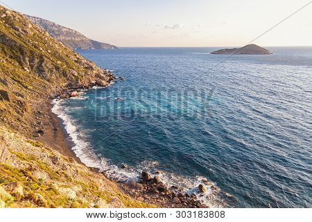 A View Of The Sea Coast, From Myrties Village In Kalymnos Island, Greece