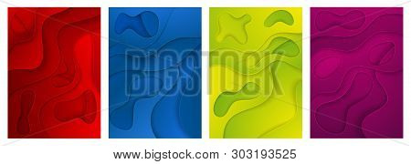 3d Abstract Background. A Set Of Four Options. Layers Cut From Paper. A4 Template For Banner Design,