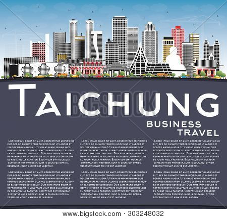 Taichung Taiwan City Skyline with Gray Buildings, Blue Sky and Copy Space. Business and Tourism Concept with Historic Architecture. Taichung China Cityscape with Landmarks.