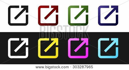 Set Open In New Window Icon Isolated On Black And White Background. Open Another Tab Button Sign. Br