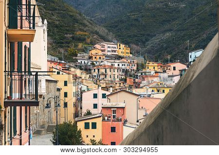 View Of The Colored Houses Of Riomaggiore, Cinque Terre, Liguria, Italy