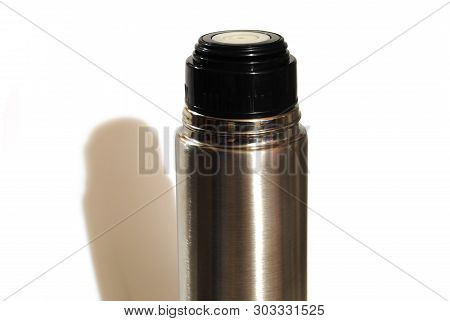 Stainless Steel Thermos On A White Background