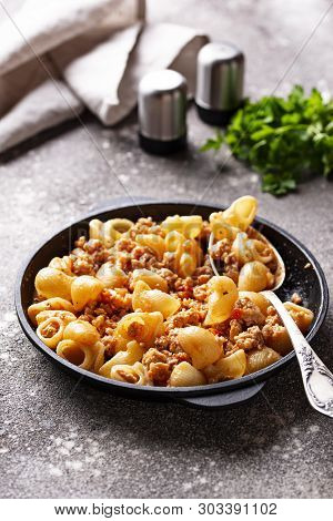Pasta Bolognese With Meat Sauce. Tradidtional Italian Dish