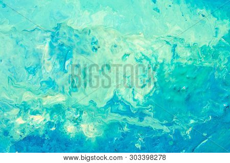 Abstract Teal Blue Paint Background. Color Gradient Liquid Mix Fluid Blend Texture. Acrylic Marble E