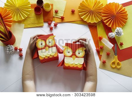 A Children's Master Class To Pack A Gift In A Box An Owl.
