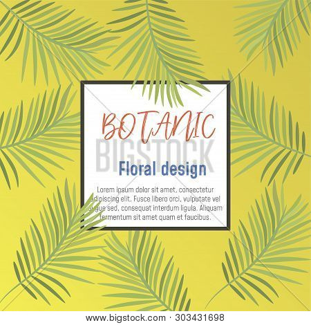 Vector Yellow Greenery Botanic Poster Card Design: Forest Fern Frond Eucalyptus Branch Green Leaves 