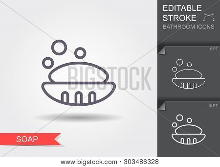 Soap In Soap Dish. Line Icon With Editable Stroke With Shadow