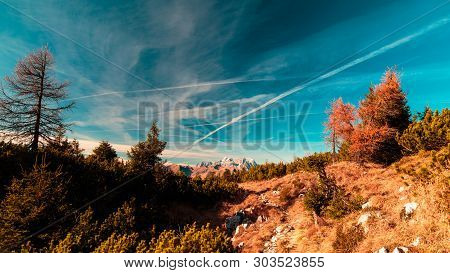 Sunny Day In The Carnic Alps During A Colorful Autumn