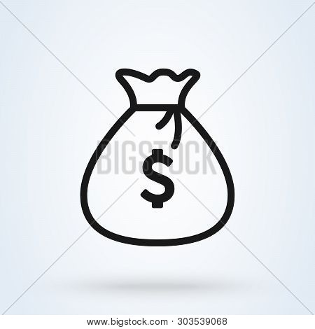 Money Bag Icon Vector, Line Art Simple Vector Modern Icon Design Illustration