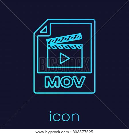 Turquoise Mov File Document Icon. Download Mov Button Line Icon Isolated On Blue Background. Mov Fil