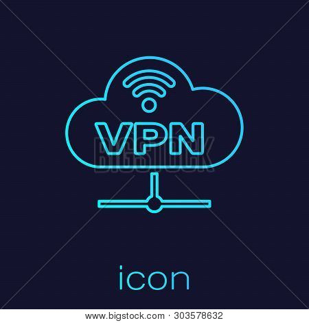 Turquoise Vpn Network Cloud Connection Line Icon Isolated On Blue Background. Social Technology. Clo
