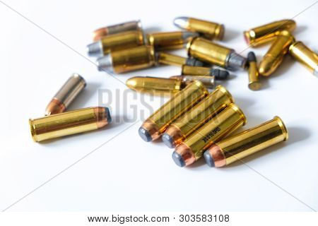 Gun Fmj Jhp And Jsp Bullet On White Background