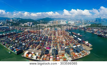 Kwai Chung, Hong Kong 15 May 2019:  Kwai Chung Cargo Terminal in Hong Kong