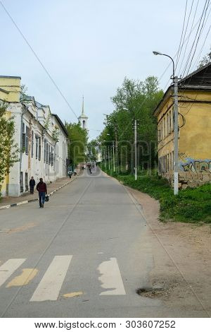 Torzhok, Russia - May, 15, 2019: image of houses on the street in Torzhok, Russia