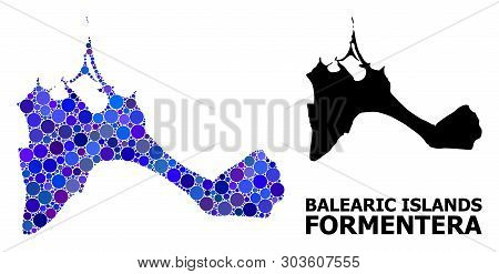 Blue Circle Dot Mosaic And Solid Map Of Formentera Island. Vector Geographic Map Of Formentera Islan