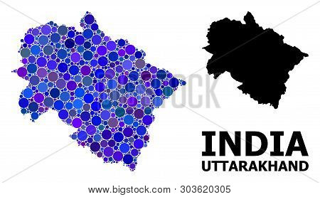 Blue Circle Dot Mosaic And Solid Map Of Uttarakhand State. Vector Geographic Map Of Uttarakhand Stat