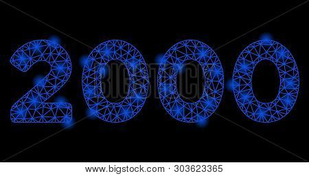 Bright Mesh 2000 Digits Text With Glare Effect. Shiny Wire Frame Polygonal Mesh In Vector Format On 