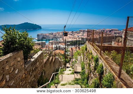 View Of Dubrovnik City And Cable Car Taken From Mount Srd
