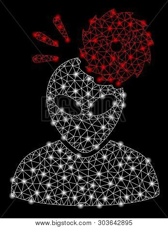 Bright Mesh Alien Exploration With Glare Effect. Shiny Wire Frame Triangular Mesh In Vector Format O