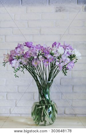 Bouquet Of Delicate Lilac Flowers Close Up.