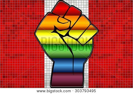 Shiny Lgbt Protest Fist On A Peru Flag - Illustration, 
Abstract Mosaic Peru And Gay Flags