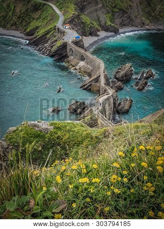 The Coast From San Juan De Gaztelugatxe, Dragon-stone In Game Of Thrones, Bridge And Stone Stairs