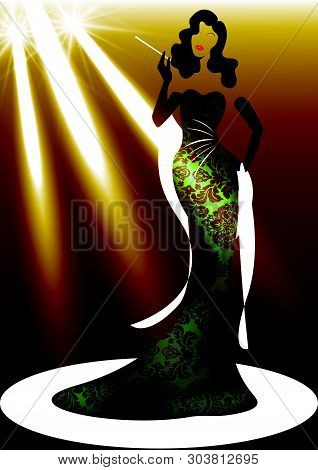 Template Shop Logo Fashion Woman, Silhouette Diva And Spotlight. Company Brand Name Design, Beautifu