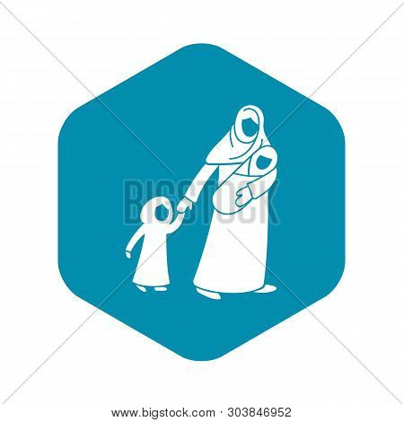 Refugee Mother Children Icon. Simple Illustration Of Refugee Mother Children Vector Icon For Web Des