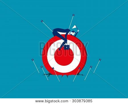 Businessman Attacked By Arrows. Concept Business Vector Illustration. Flat Style.