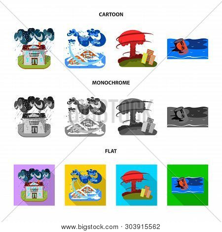 Vector Design Of Weather And Distress Icon. Set Of Weather And Crash Vector Icon For Stock.