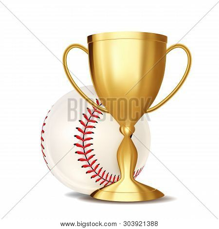 Baseball Game Award . Baseball Ball, Golden Cup. Modern Tournament. Design Element For Sport Promoti